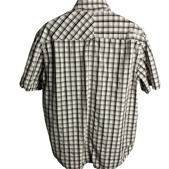Quicksilver Button Up Short Sleeve Shirt XL Black White Check Pocket Embroidered - Picture 4 of 7